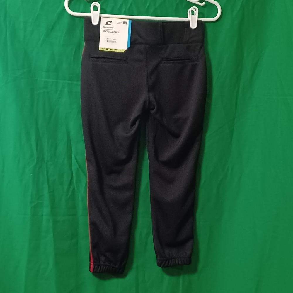 Champro Girls Fastpitch Softball Pants Black Scarlet Red Pipe BP11P Size Medium